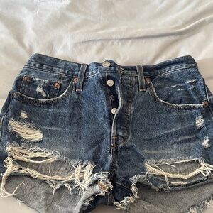 Levi's Blue Distressed Jean Shorts